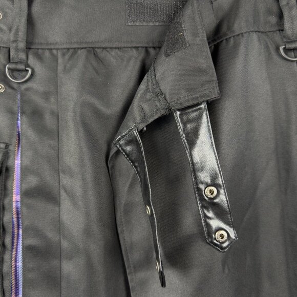 Black & Purple Tartan Utility Kilt-Style Skirt, Snap-Flap Pocket & Belt Tabs, XL - Picture 3 of 10
